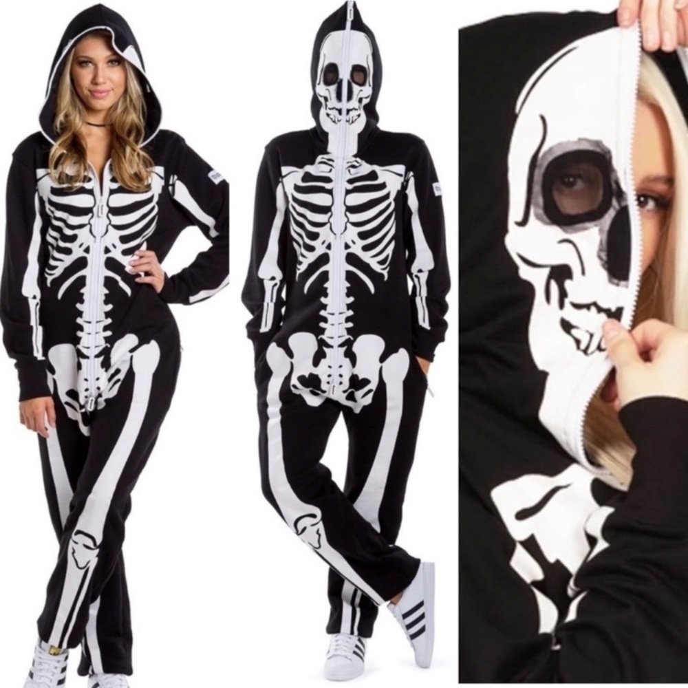 Tipsy Elves Halloween Costume adult Skeleton Unisex Jumpsuit one piece -S